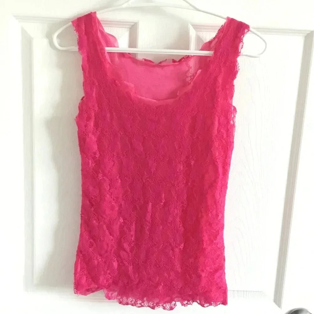 Handmade Fuchsia Lace Tank Top Lace Colorful (Size S/M)